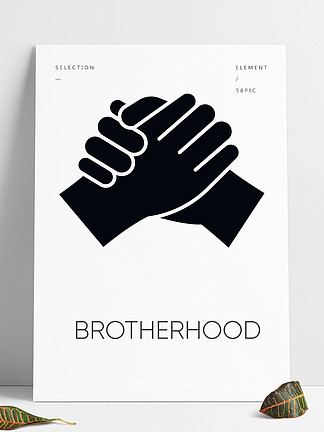 兄弟会黑色标<i>志</i>符号图标在白色空间上的强大友谊，人际关系，团结，团结和团契剪影符号男子气概的握手矢量孤立的图