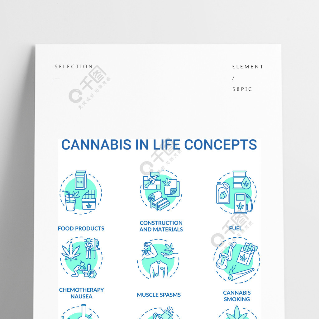 大麻概念图标集大麻的使用，轻药物的想法细线RGB彩色插图娱乐和医疗大麻的副作用矢量孤立的轮廓图可编辑的笔划大麻概念图标集