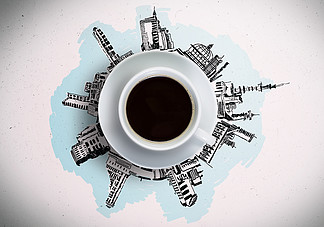 咖啡时间一杯咖啡在素描背景下的概念性表示图