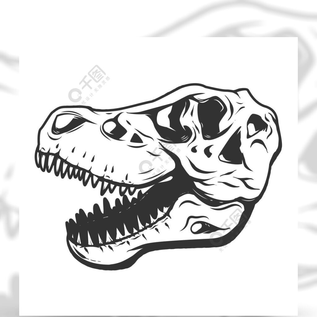 霸王龙在白色背景隔绝的恐龙头骨徽标标签标志的图像向量例证