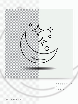月亮，夜晚，星星，天气，空间线图标在透明背景上黑色图标矢量图矢量EPS10抽象模板背景