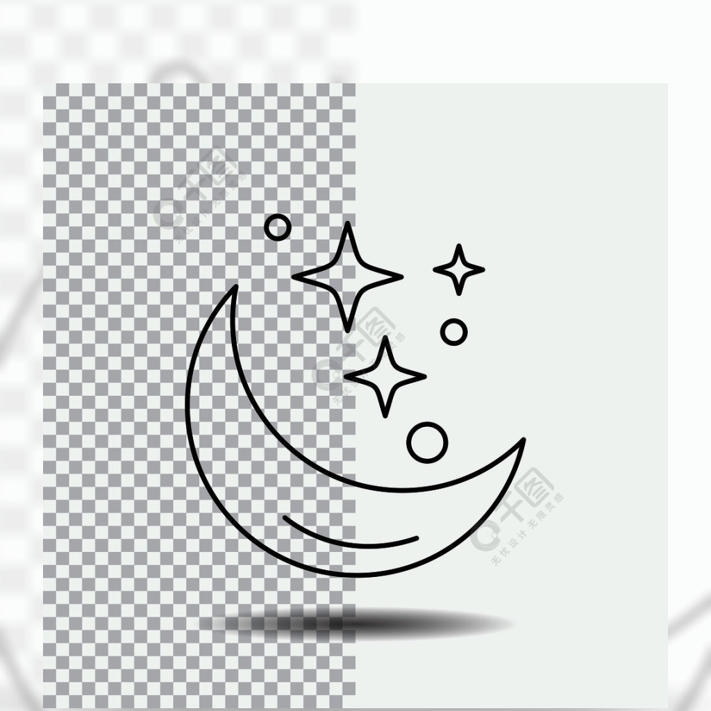 月亮，夜晚，星星，天气，空间线图标在透明背景上黑色图标矢量图矢量EPS10抽象模板背景