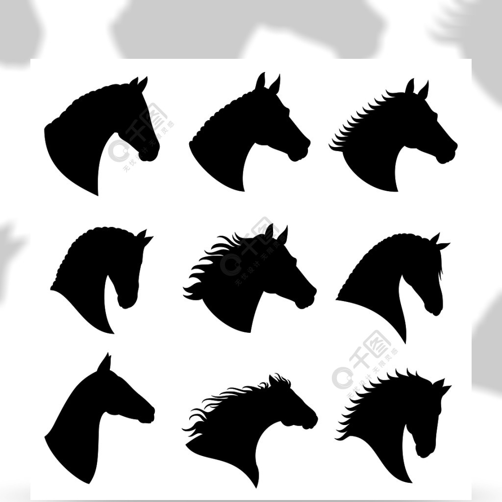 马头矢量轮廓黑剪影头马顶头野生公马的例证马头矢量剪影