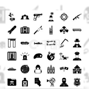 反恐怖主义组织的图标集36个反恐怖主义组织矢量图标的简单风格，白色背景上隔离的网络反恐怖主义组织的图标集，简单的样式