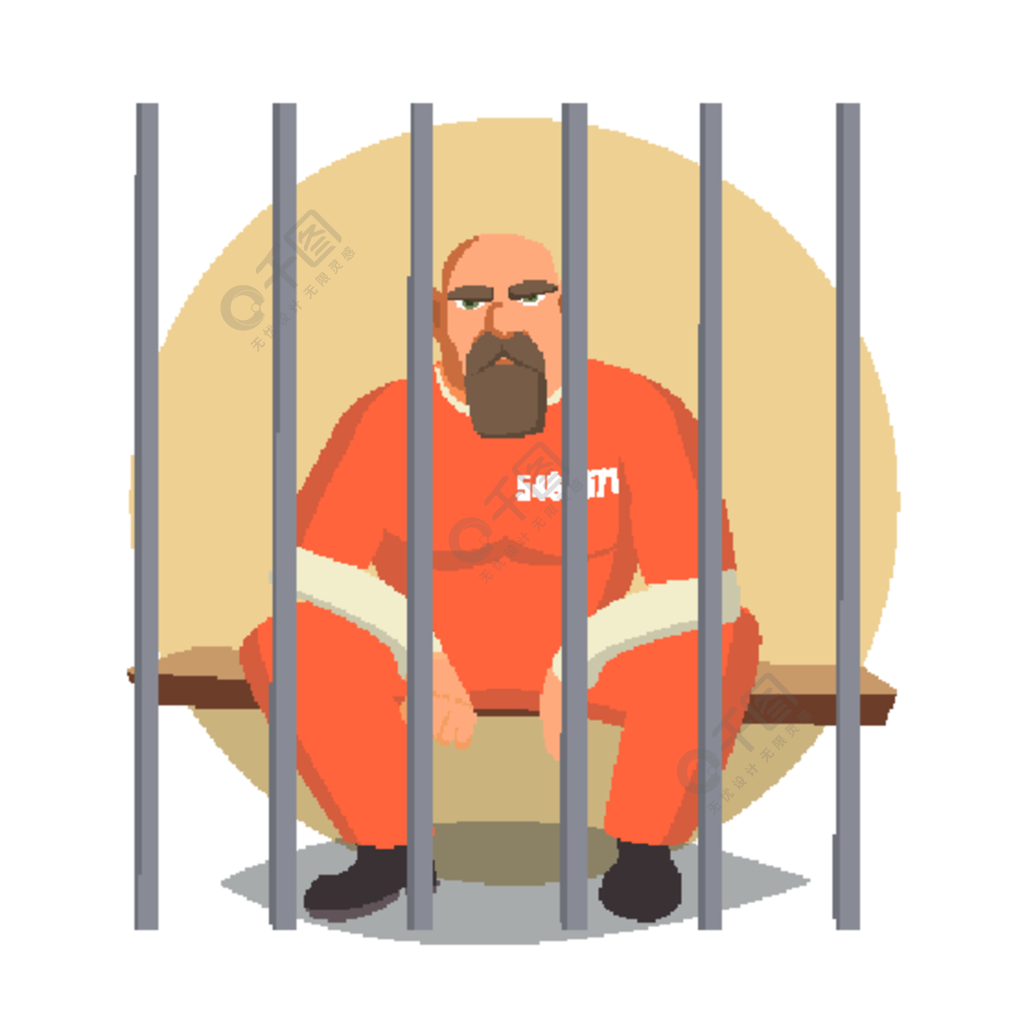 监狱向量的囚犯黑帮人被拘捕了并且锁了平面卡通插图囚犯人矢量犯罪人