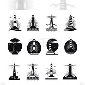 灯塔矢量海洋复古标签灯塔和海浪复古航海标志设置在海例证的灯塔和be