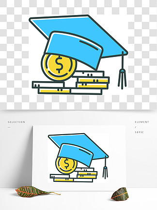学生贷款颜色图标信用支付大学教育学费大学奖学金毕业帽，硬币堆<i>栈</i>预算投资学术成就孤立的矢量图