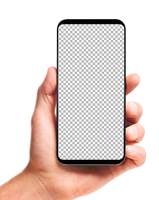 在 i>白/i>色背景上隔离屏幕被切成路径手拿着无边框智能手机