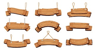 木制的横幅与链的空白的招牌绳索和螺栓导航片剂横幅垂悬木空白的横幅，空的牌例证木制的横幅空白的招牌，用链子的绳索和螺栓矢量平板电脑横幅