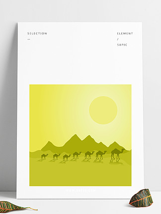 骆驼商队在沙漠上<i>行</i><i>驶</i>矢量图
