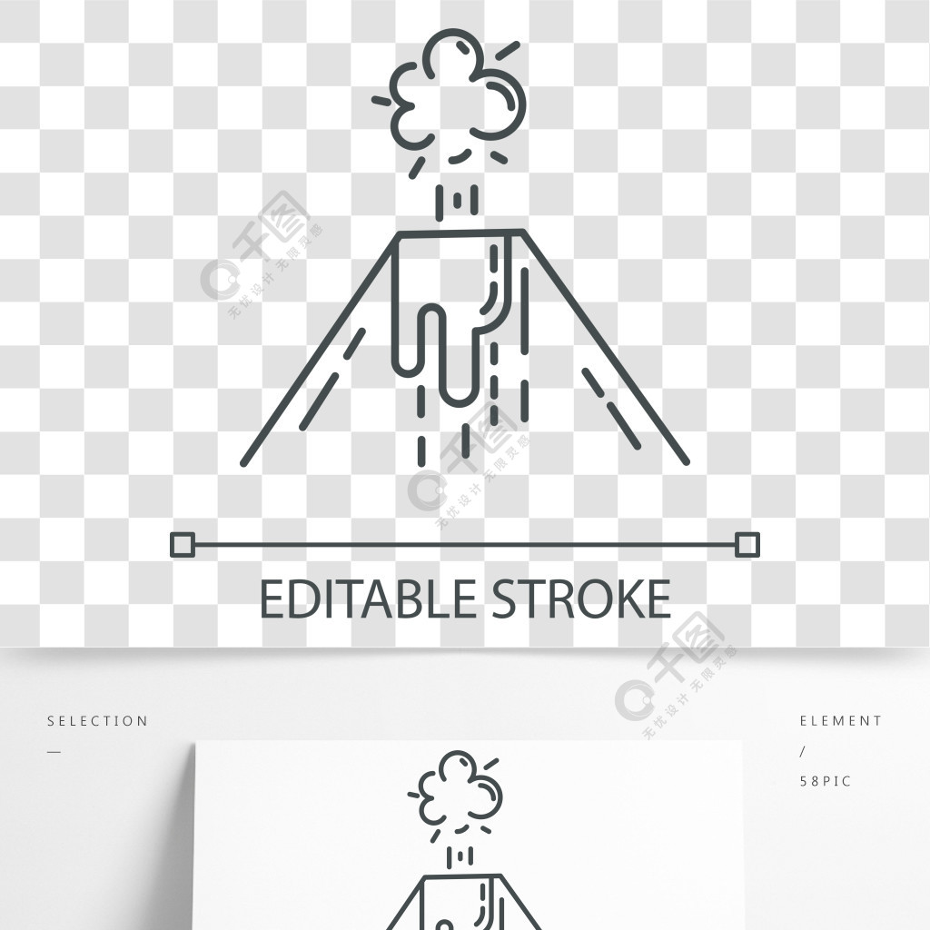 火山噴發線性圖標火山排放的煙霧灰燼和熔岩地震危險地質災害細線圖