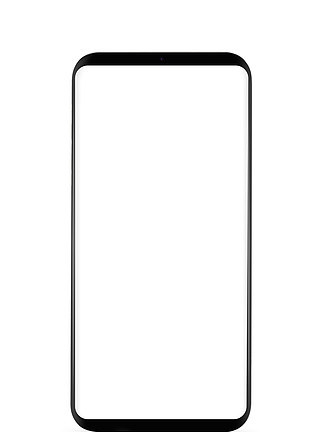 空白透明屏幕，白<i>色</i>背景上孤立的无边框智能手机屏幕被切成路径孤立的无边框智能手机