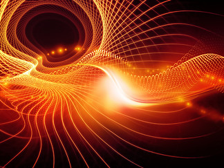 太空技术系列波浪，网格和灯光的创造性布置，作为对技术，科学和计算机信息世界的概念隐喻