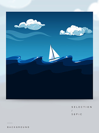 海的插图在大波<i>浪</i>的白色风船船在海洋矢量海的插图大<i>浪</i>白色帆船