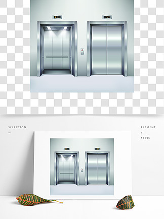 电梯门图打开和关闭铬金属办公大楼电梯门现实矢量图