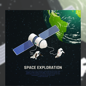 太空探索背景與外層空間研究符號等距矢量圖