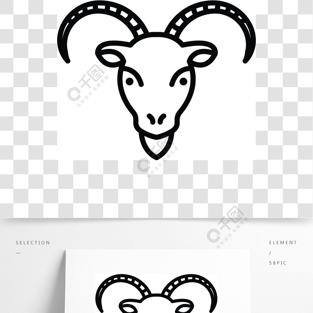 山羊头图标概述在白色背景网络设计的山羊头传染媒介象