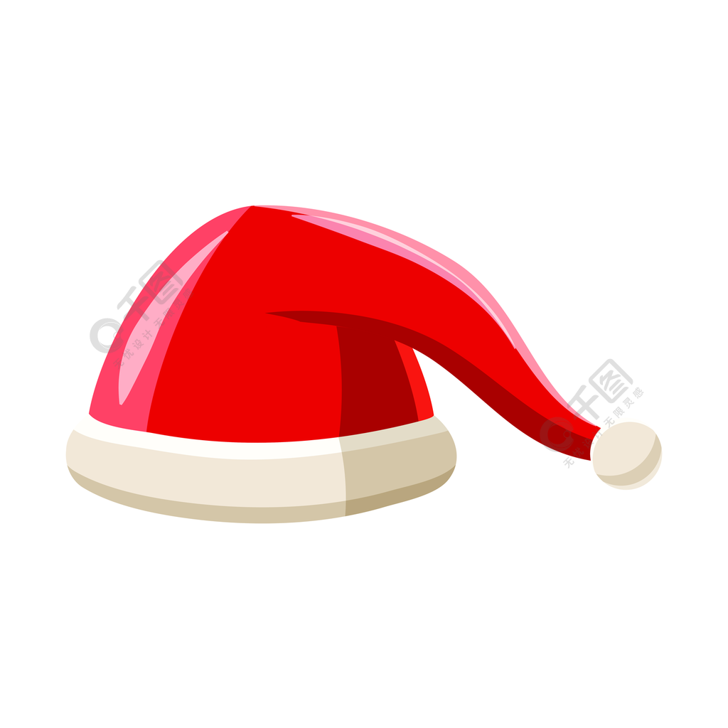 在白色背景上孤立的卡通风格的新年红色圣诞老人帽子图标头饰符号矢量