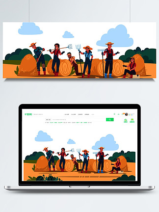 8124農業工作理念卡通農民人物在田野裡工作,收穫和種植矢量有機生態