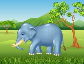 卡通非洲大象在丛林中
