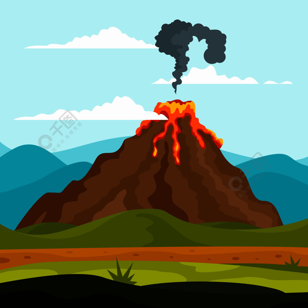 火山背景的爆发火山网络设计的传染媒介背景的爆发的平的例证火山喷发