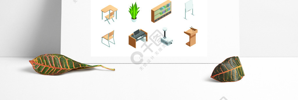 教室内部元素图标设置等距图标设置不同的教室内部元素，如家具设备和其他孤立的矢量图