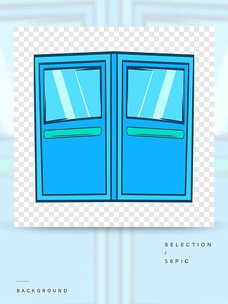在动画片样式的蓝色双入口门图标在所有网络设计的背景蓝色双入口门