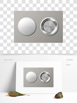 徽章样机现实的金属别针胸针,正面和背面均可见3d塑料圆圈标签与副本