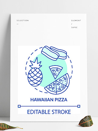 夏威夷披<i>萨</i>概念图标甜新鲜的比<i>萨</i>店成分水果美味的饭菜异常的膳食想法稀薄的线例证矢量孤立的轮廓RGB彩色绘图可编辑的笔划夏威夷披<i>萨</i>概念图标