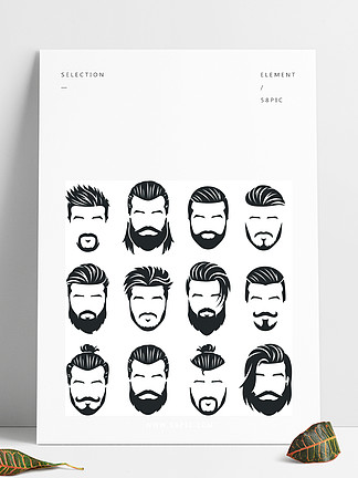 组的各种胡<i>须</i>的男人面对不同的发型胡子胡<i>须</i>时髦