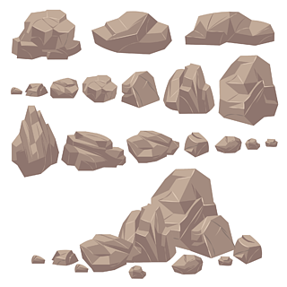 石头等距的岩石和石头,地质花岗岩块巨石山区游戏卡通景观的鹅卵石
