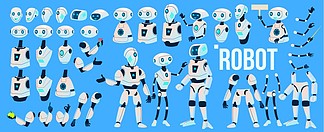 机器人矢量动画集未来技术自动化机器人助手控制论的人工智能机器动画人工智能网页设计孤立的插图机器人矢量动画集机制机器人助手电子人，<i>AI</i>未来派人形角色动画人工智能网页设计机器人技术孤立图