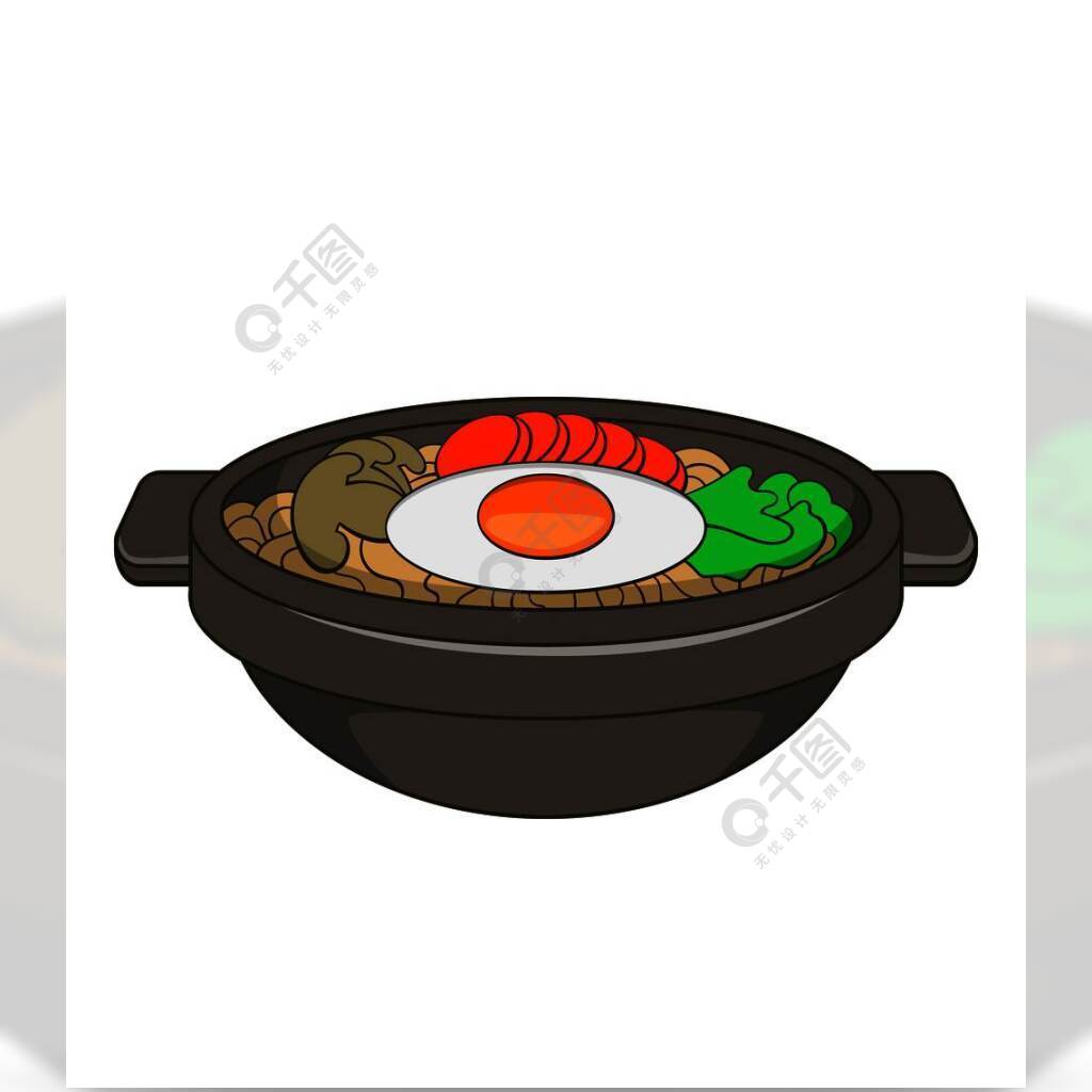 石锅拌饭韩国菜图标盘网络设计的传染媒介象的动画片例证石锅拌饭韩国