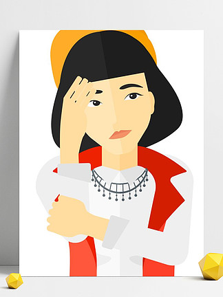 羞愧的女人与她的手矢量平面设计插画孤立在白色背景上的覆盖物的脸