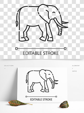 大象像素完美线性图标异国野生<i>动</i><i>物</i>细线可定制的插图轮廓符号大型<i>哺</i><i>乳</i><i>动</i><i>物</i>与长长的树干和象牙矢量孤立的轮廓图可编辑的笔划大象像素完美线性图标