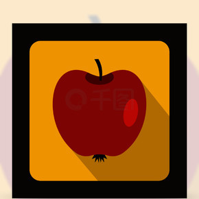 在平面样式在黄色背景上的红色苹果图标平面样式的红苹果图标