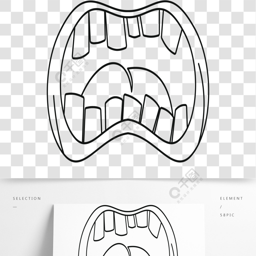 张开嘴与弯曲的牙齿图标概述张开嘴与弯曲的牙齿矢量图标为web的插图