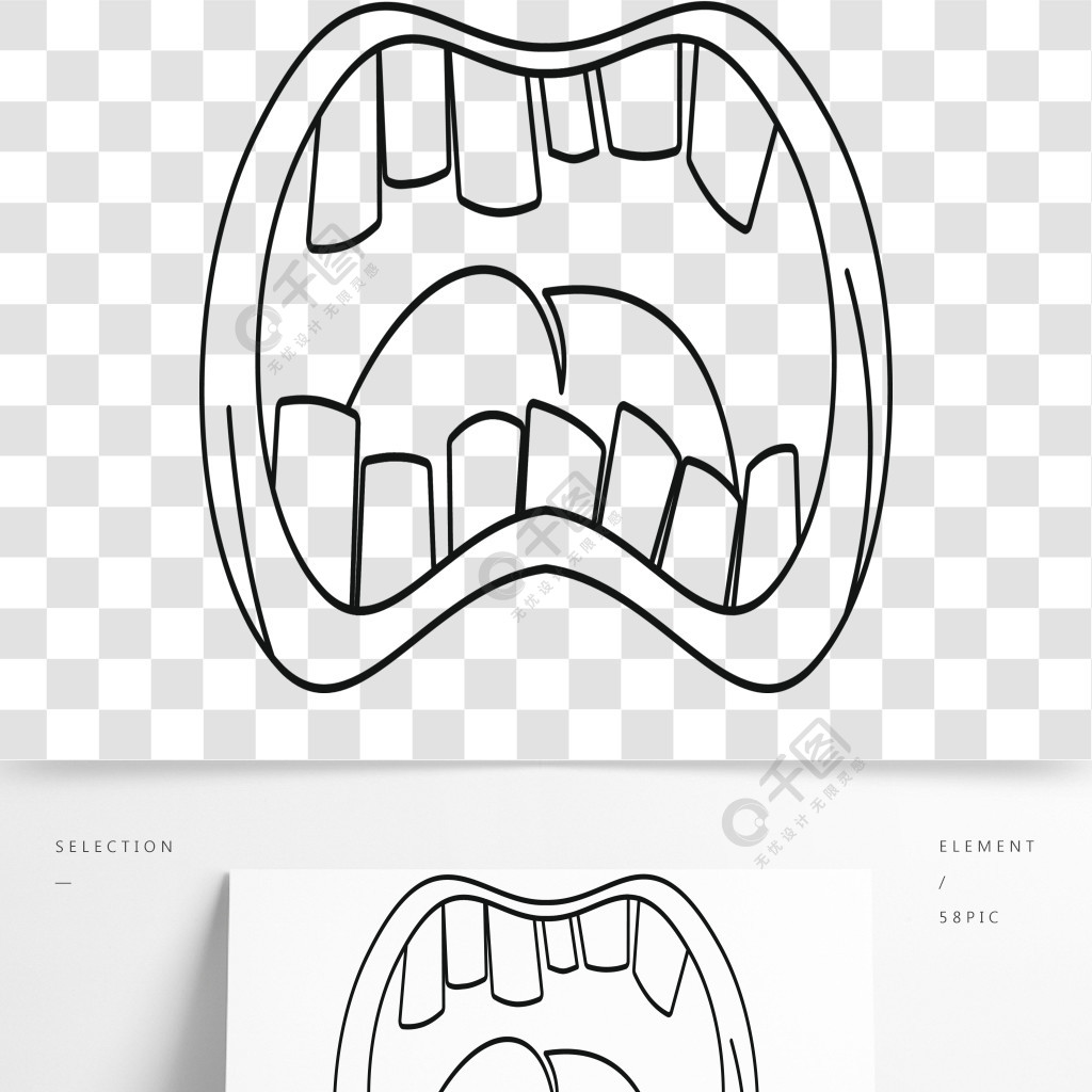 张开嘴与弯曲的牙齿图标概述张开嘴与弯曲的牙齿矢量