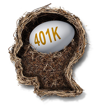 401k计划财务概念，作为对作为人头形状的鸟巢的<i>储</i><i>备</i>金退休金基金投资，作为财富计划财务和预算的符号