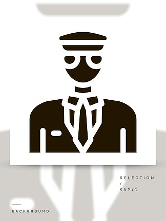 飞机轮廓图标矢量飞<i>行</i><i>员</i>人类穿着专业的衣服和帽子象形图单色标志被隔绝的标志例证飞<i>行</i><i>员</i>飞机轮廓图标矢量