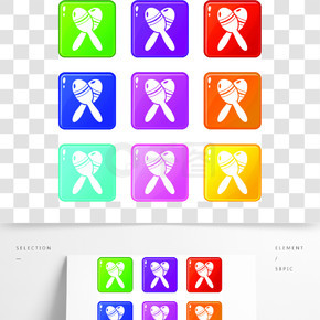 墨西哥maracas图标设置9颜色集合上任何设计的白色孤立墨西哥马拉卡斯图标设置9颜色集合