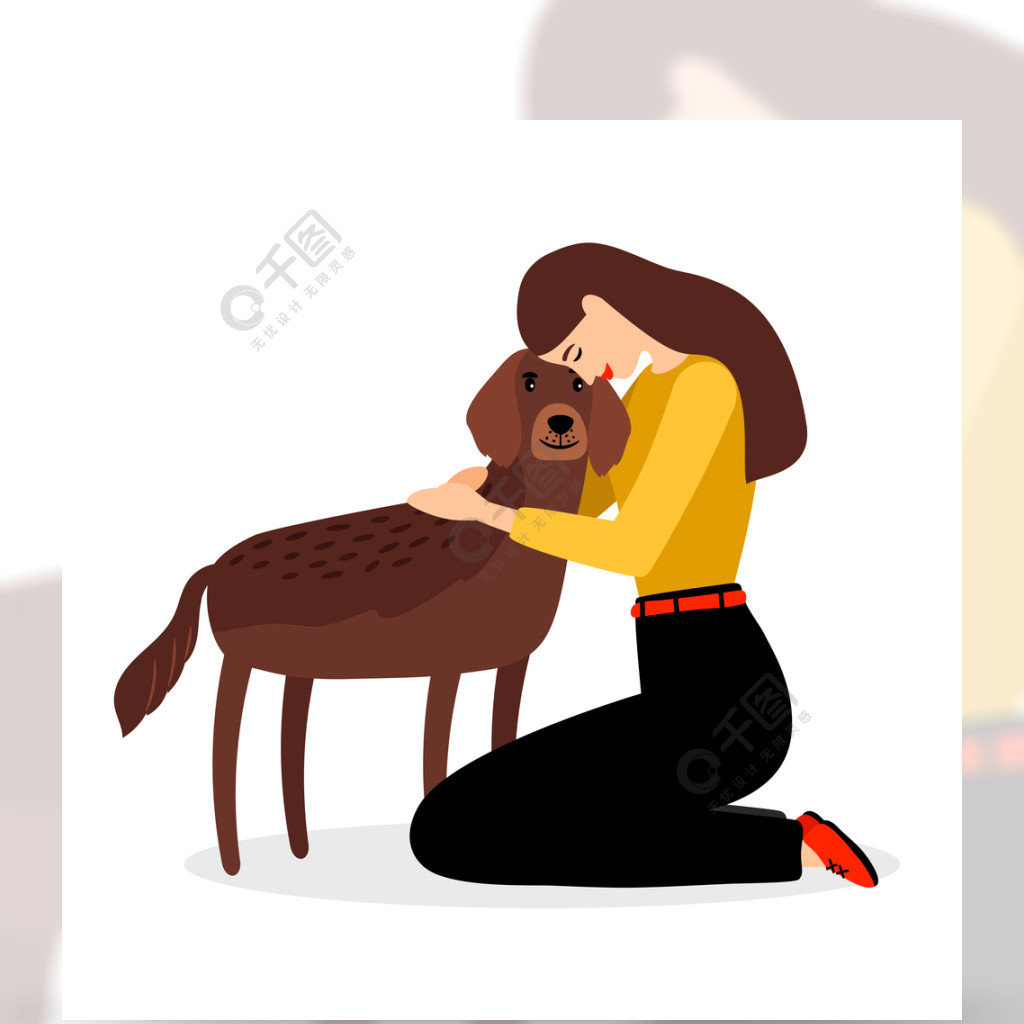 女人抱着狗人们和宠物朋友矢量插图孤立在白色背景上女人抱着狗