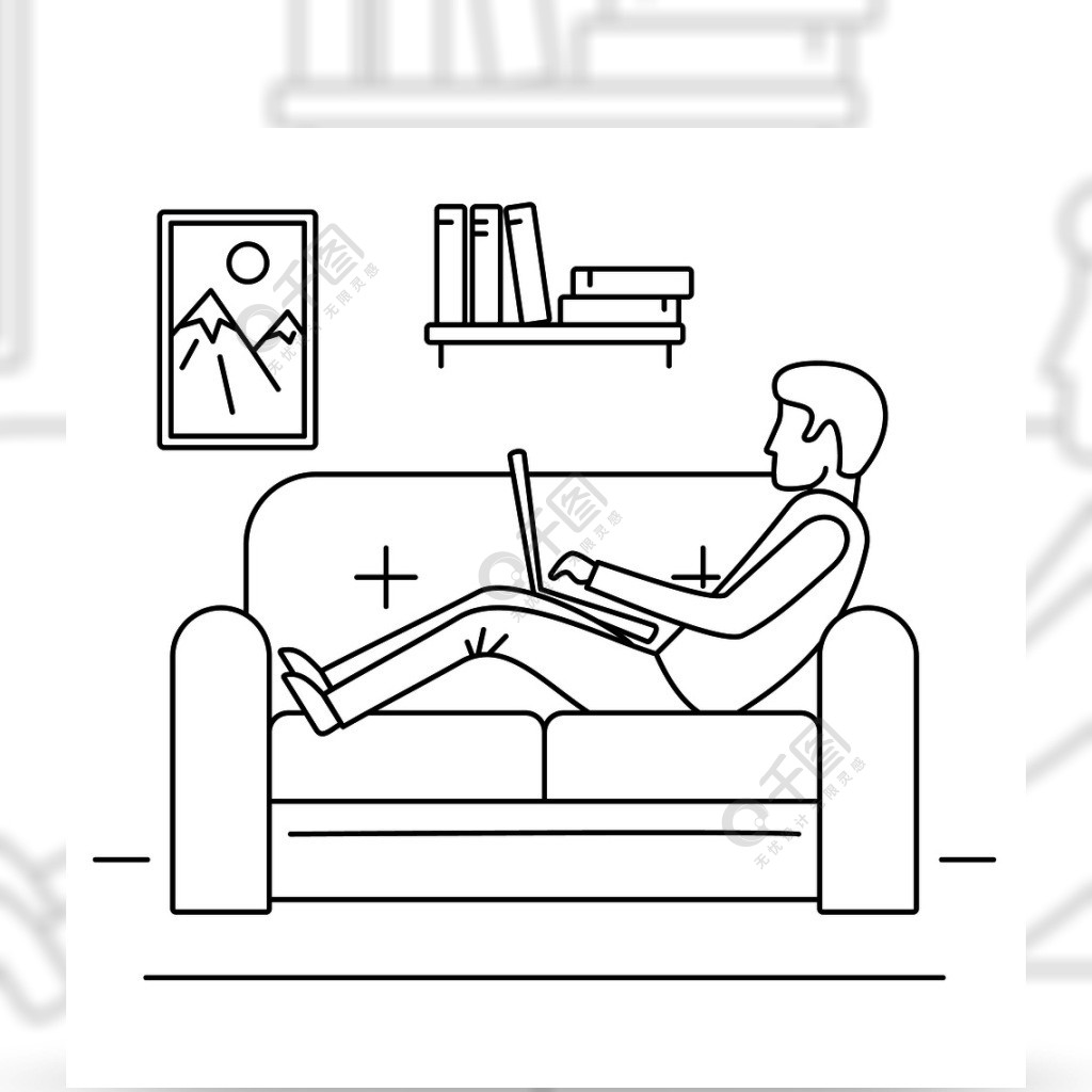 人自由职业者沙发概念背景概述在白色背景网络设计的人自由职业者沙发