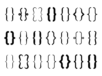 括号老式的花括号字体符号,括号的书法形状,线文本框架矢量类型绘图
