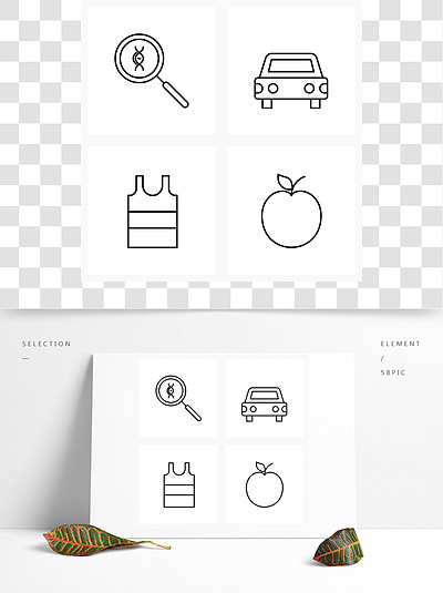 00移動ui線圖標集的dna搜索,襯衫,汽車,時尚,水果4個現代象形圖矢量圖