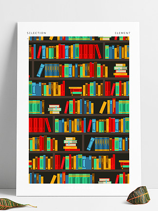 书架Dtcorative彩色图标海报书店电子书阅读器图书馆应用程序符号的多彩书架设计或家庭装饰海报打印抽象矢量图
