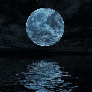 大蓝色月亮<i>反</i><i>映</i>在水的波浪表面