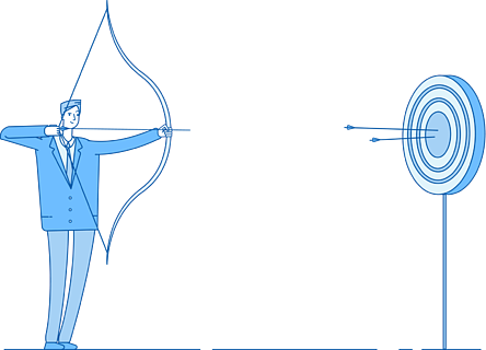 男人射弓瞄準在目標,商人精確度射擊的箭頭旨在達到商業利益成就矢量