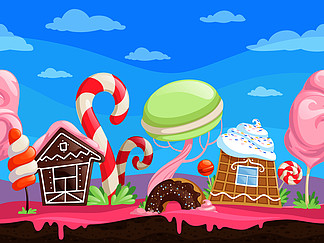 游戏无缝的甜蜜景观幻想美味背景甜点<i>糖</i>果<i>糖</i>焦<i>糖</i>巧克力饼干棒棒<i>糖</i>矢量卡通甜世界gui，房屋建设和maracon<i>糖</i>果??的例证游戏无缝的甜蜜景观幻想美味背景甜点<i>糖</i>果<i>糖</i>焦<i>糖</i>巧克力饼干棒棒<i>糖</i>矢量卡通