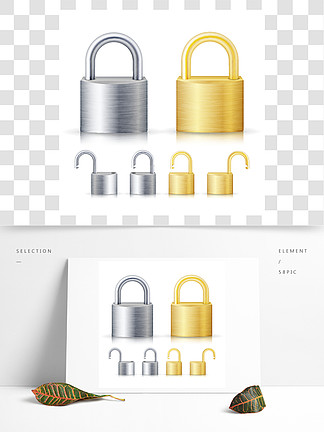 锁和解锁的挂锁现实锁定和解锁的挂锁现实设置图黄金和钢<i>铁</i>安全概念金属锁安全